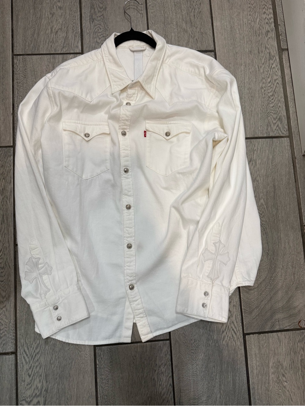 Levi's White Western Snap-Front Shirt with Embroidered Sleeves